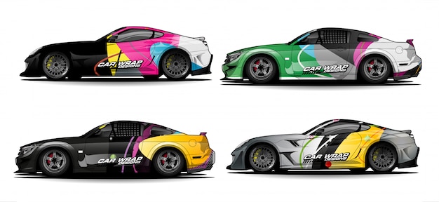 Set of simple colorful car wrap designs