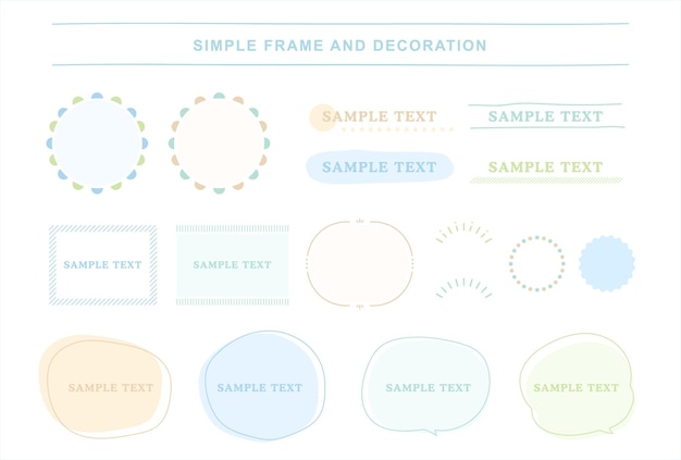 Set di semplici cornici colorate e elementi decorativi per il design