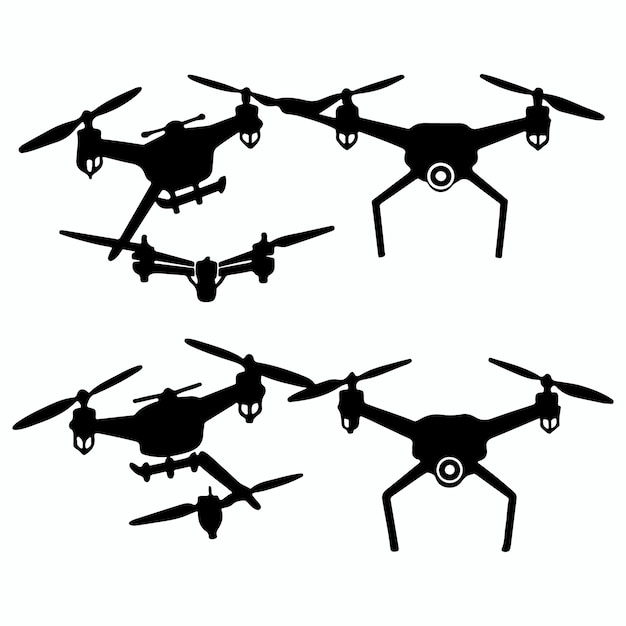 set of simple Different types of Drone with camera silhouette and Drone icon