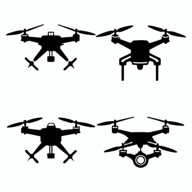 set of simple Different types of Drone with camera silhouette and Drone icon