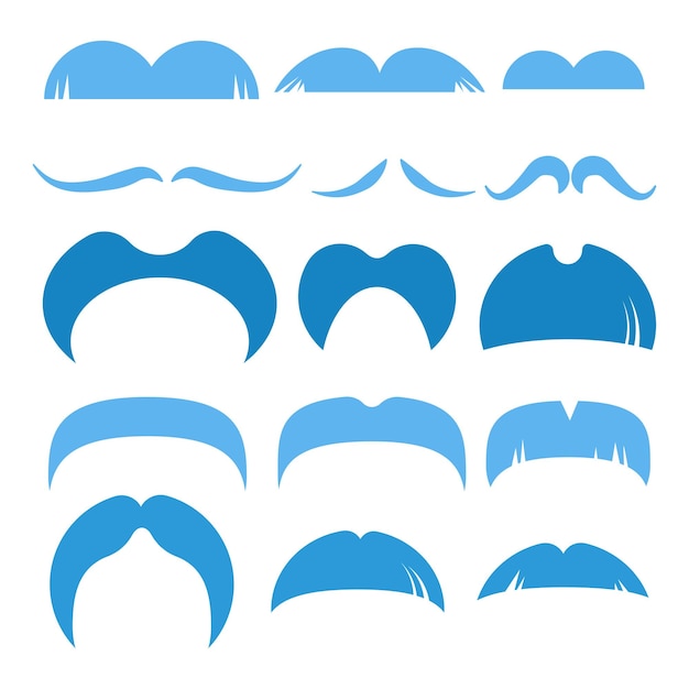 Set of simple flat blue mustaches