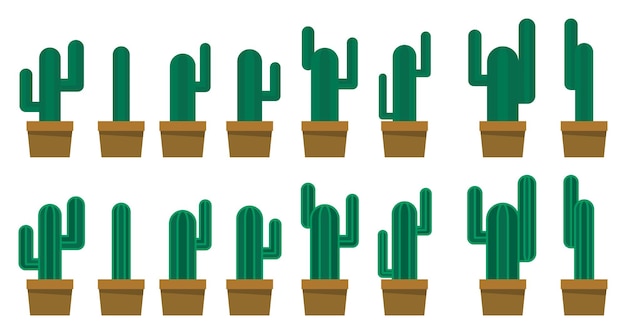 set simple flat design cactus on pot for ornament design vector illustrations EPS10