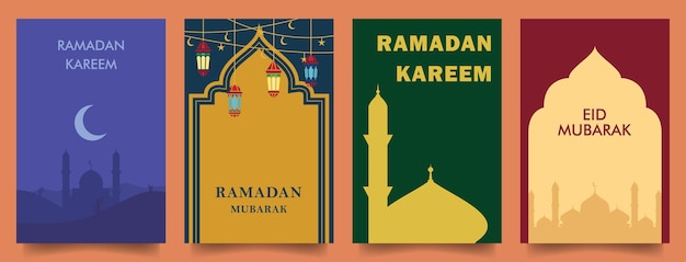 Imposta un semplice modello di design a tema ramadan piatto per poster di carte e design di banner