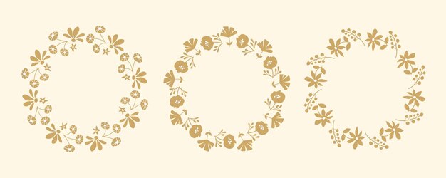 枝葉を特徴とする手描きの植物花束の単純な花輪のフレームセット
