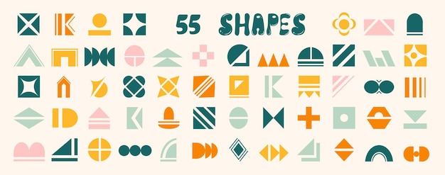 Set of simple geometric shapes. Random icon elements. For creating your own patterns and designs.