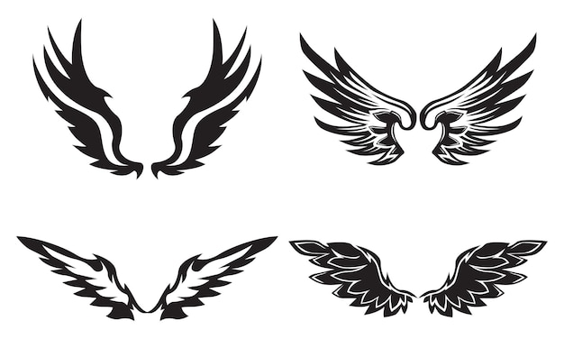 set of simple hand drawn black wings