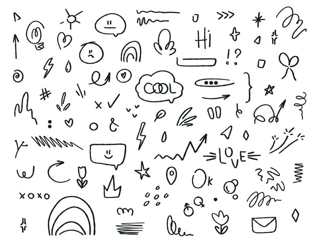 Set of simple hand drawn elements in doodle style Thumbnail underline emphasis tooltips icons arrows