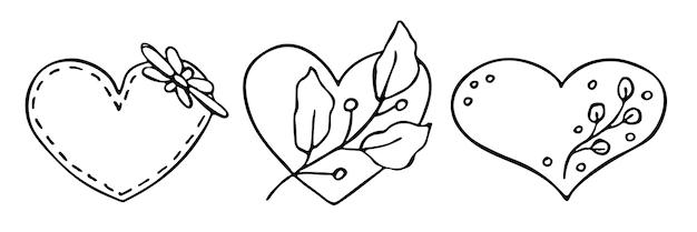 白い背景に分離されたシンプルな手描きのハート イラストのセット かわいいバレンタインデー ハート落書き