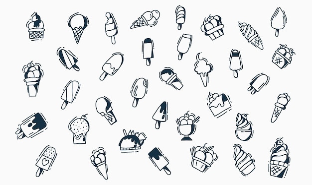 Vector set of simple line ice cream icons