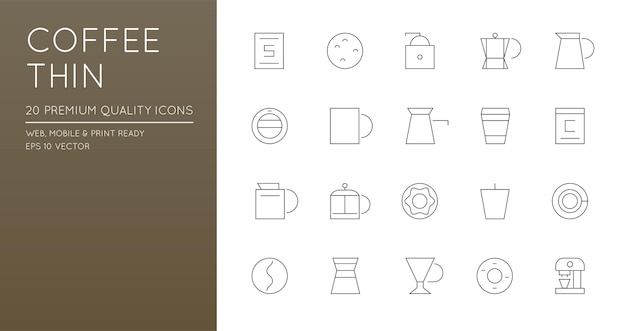 Vector set of simple line icons for coffee shop cafe vector illustration