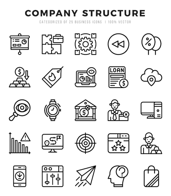 シンプルなLinear Filled Project Management Iconsのセット ラインアル・フィルド・アート・アイコン・パック