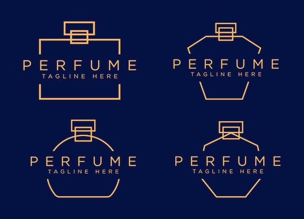 Vector set of simple luxury bottle perfume logo template in blue background