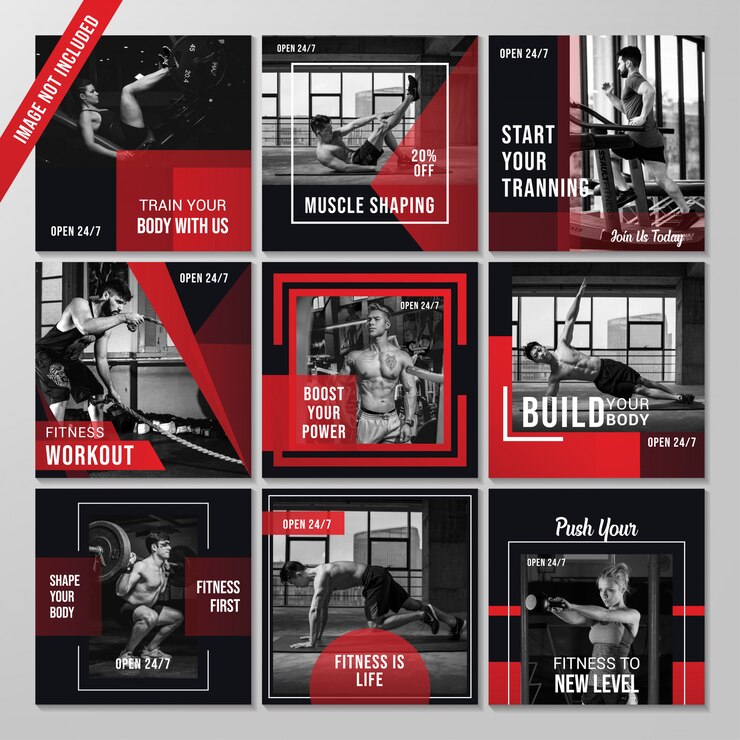 Set of simple modern slides editable for fitness social media post