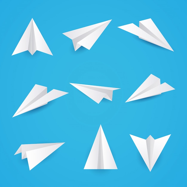 Impostare un'icona semplice di aerei di carta. illustrazione.