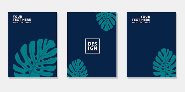 Set of simple poster background templates with monstera leaf