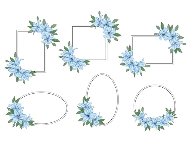 Set di rames semplici con fiori disegnati a mano. illustrazione vettoriale. isolato su bianco.