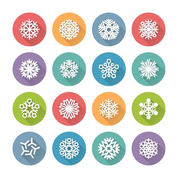 Set of Simple Round Snowflakes Icons for Christmas Design