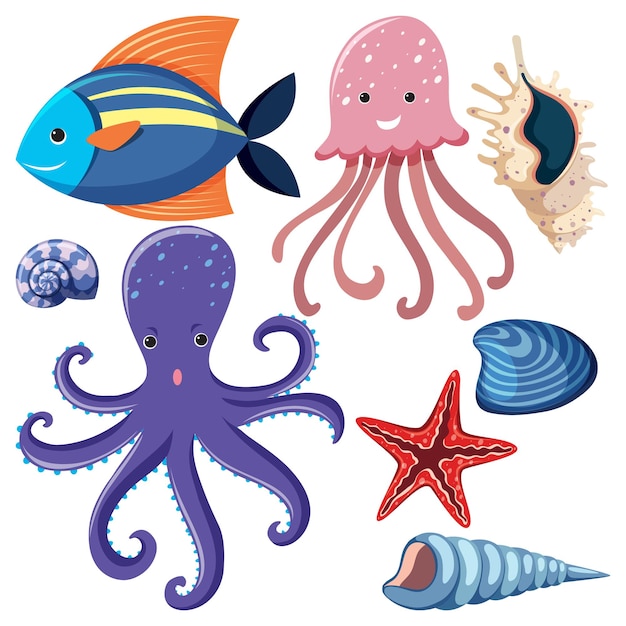 Vector set of simple sea underwater creature