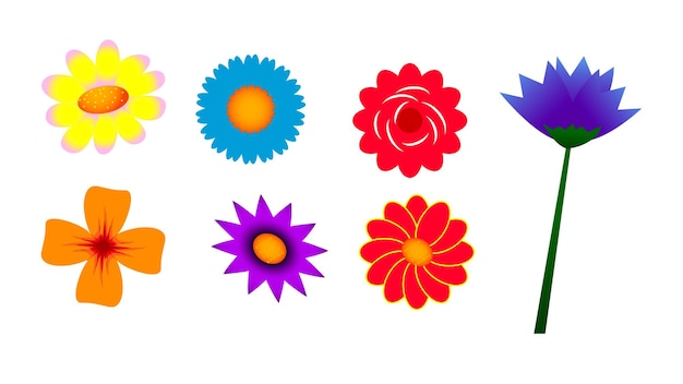 set of simple shape flower colorful or various cute flower in flat design. eps vector