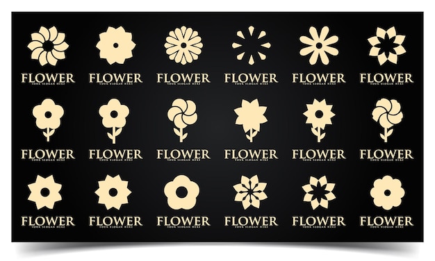 Set of simple silhouettes of flowers Flowers icon set Cute round flower plant nature collection