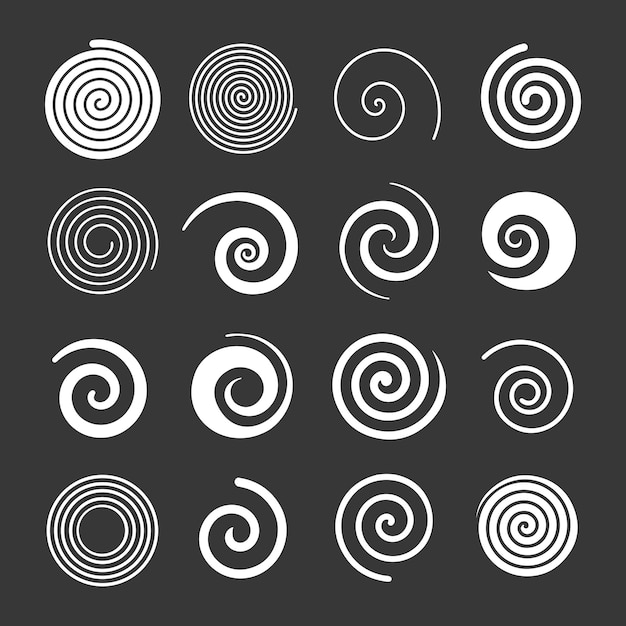 Set of simple spirals swirl motion twisting circles design element set isolated vector icons