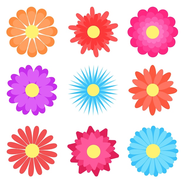 Set simple summer flowers clipart vector illustration