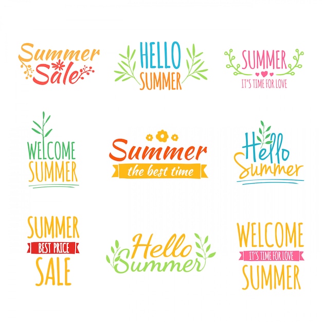 Set of simple summer logos in a linear style