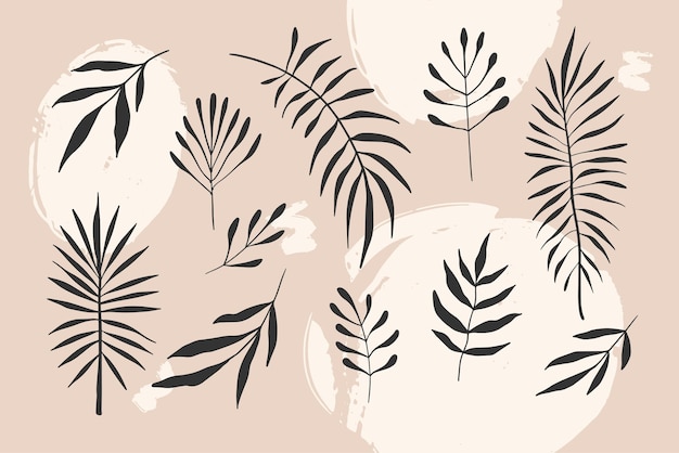 Set of simple Tropical Leaves silhouette