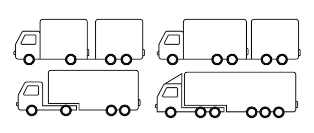 Set di semplici immagini di camion immagini per la consegna e il trasporto di vari prodotti