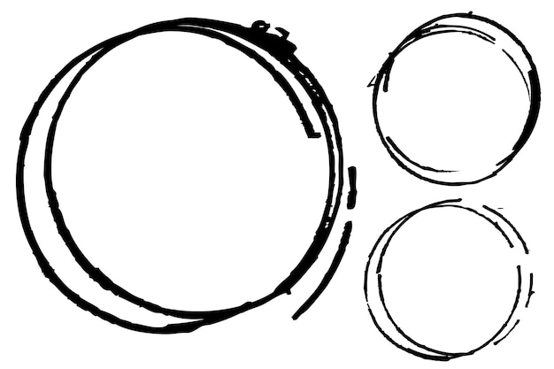 Vector set of simple vector doodle sketch black line circle frame