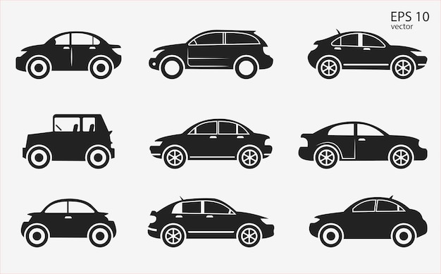 Set of simple vector icons for cars of different classes