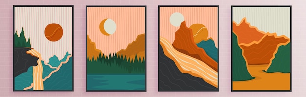 Set of simple vector landscape images