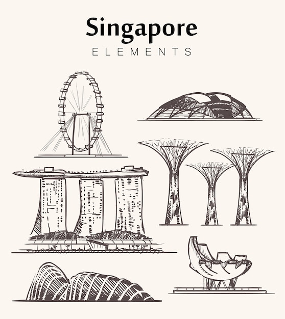 Insieme di edifici di singapore isolati su bianco