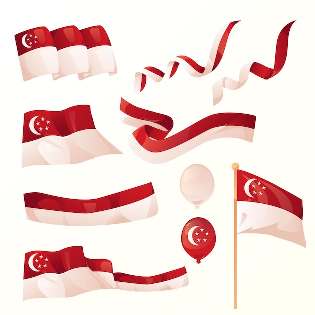 Set of singapore flag element illustration