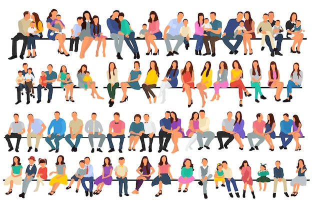 Vector set of sitting people, flat style