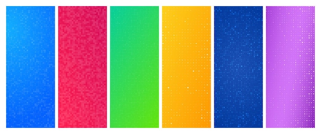 Set of six abstract gradient geometric backgrounds with squares Pixel backgrounds with empty space