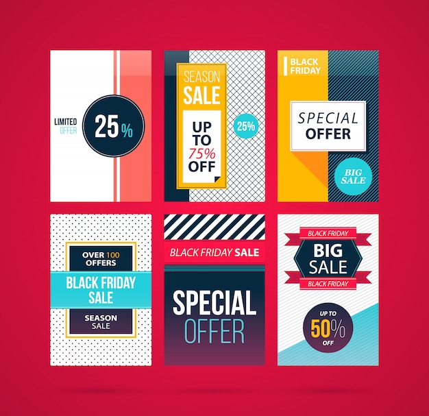 Vector set of six black friday banners