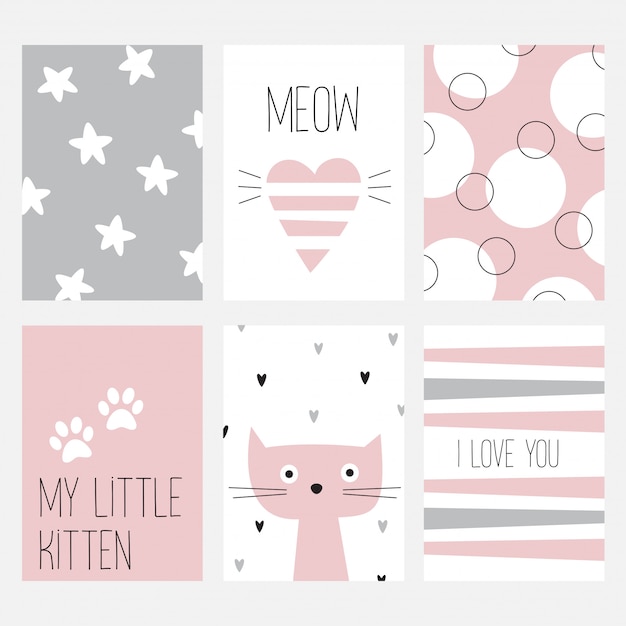 The set of six cards with a nice cat on a pink background.