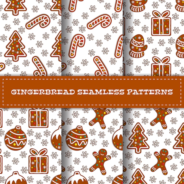 Set of six cartoon gingerbread seamless patterns