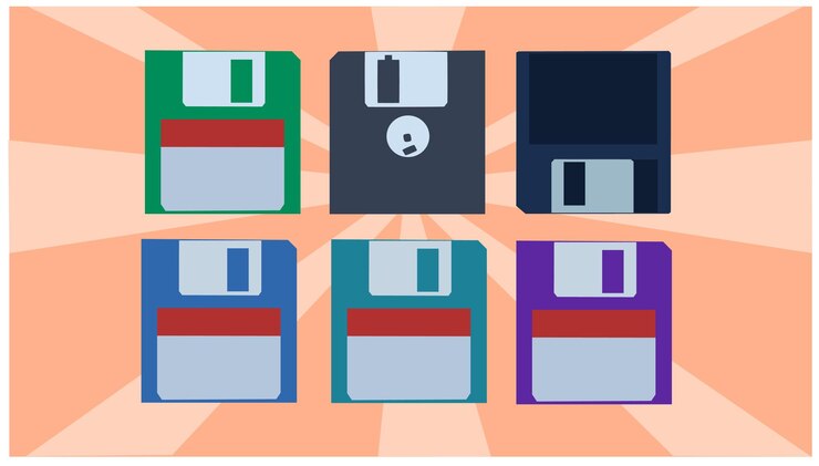 Vector set of six colorful floppy disks vector illustration