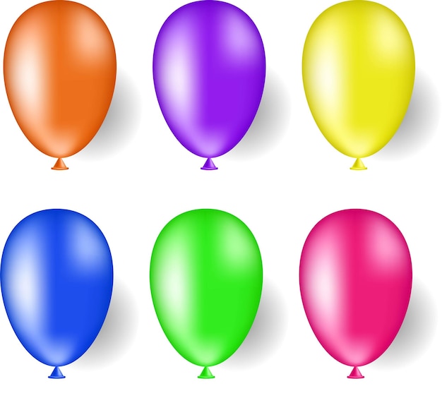 Set of six colors balloons orange purple yellow blue green pink