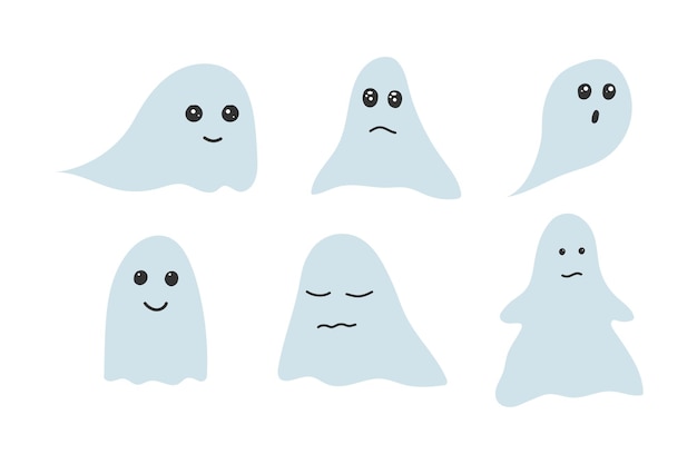 Set of six cute ghosts on a white background