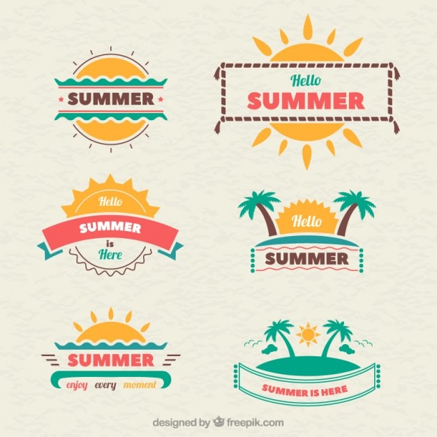 Vector set of six cute summer labels