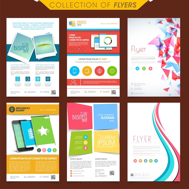  Set of six different creative flyers design for business concept