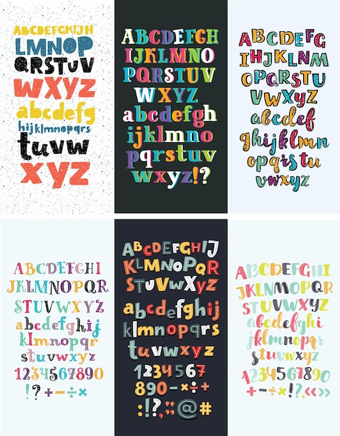 Set of six different English alphabets