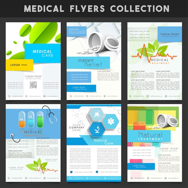 Set of six different template, banner or flyer design for health and medical concept