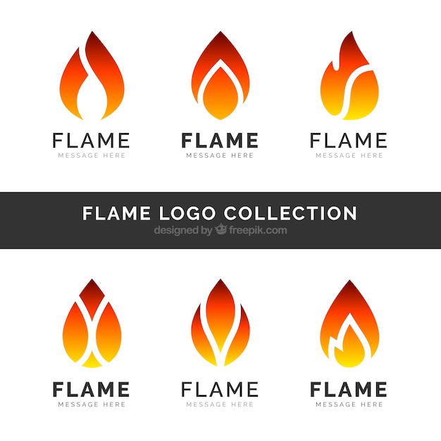 Set of six flame logos in flat design