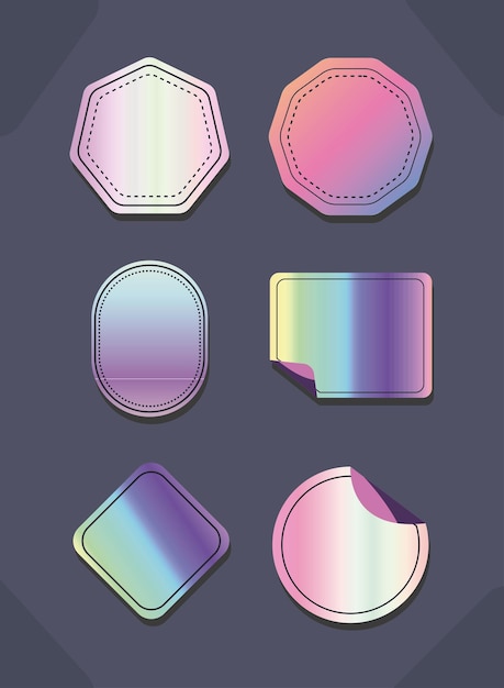 Set of six flat holographic stickers