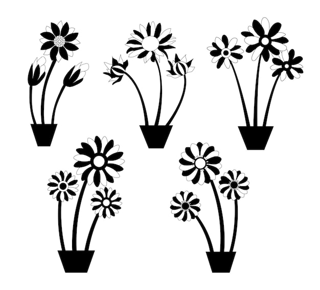 A set of six flower pots with one that says'flower'in black.