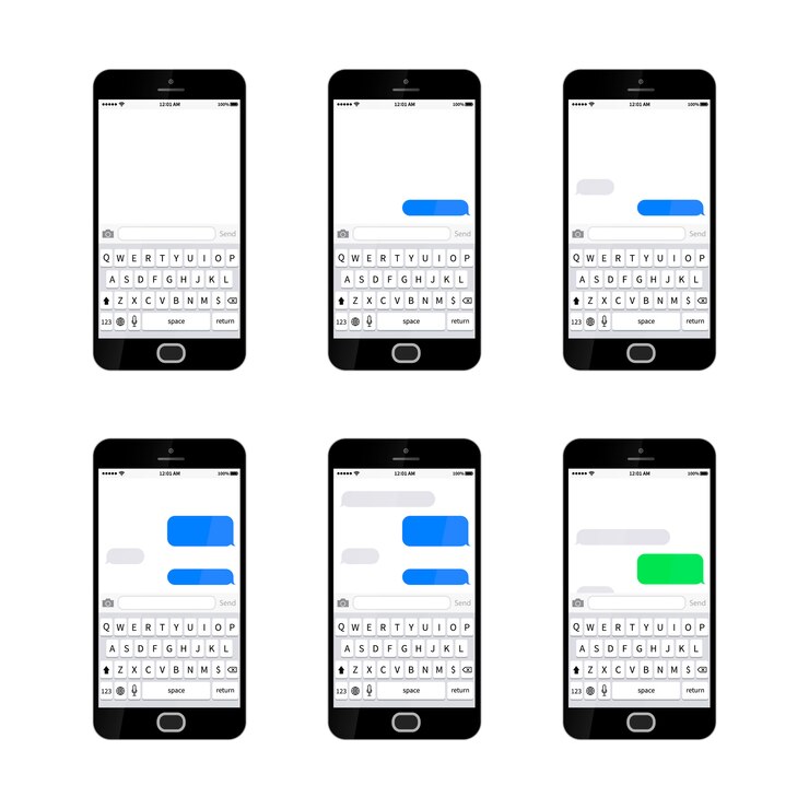 Vector 다른 sms 문자 메시지 템플릿 6 광택 스마트 폰 세트